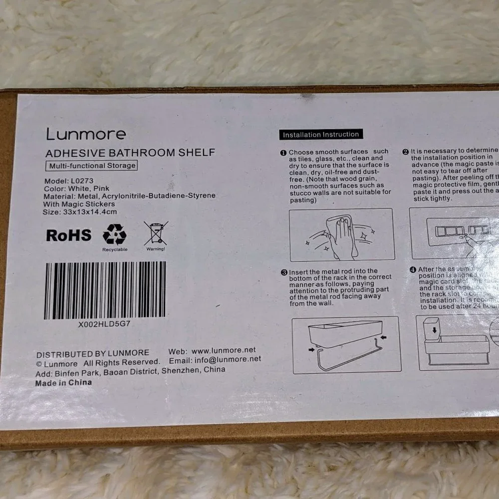 Lunmore Adhesive Bathroom Shelf Storage with Towel Bar In Pink
